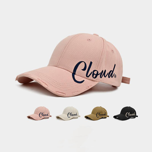 Cloud Embroidered Distressed Baseball Cap